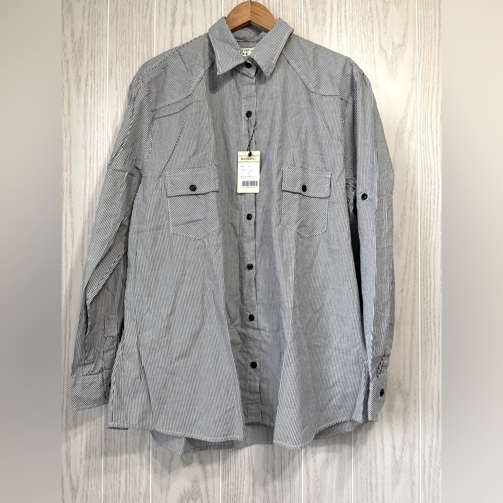 Matchstick Mens Long Sleeve Slim Fit Button Up Stripe Size XXL